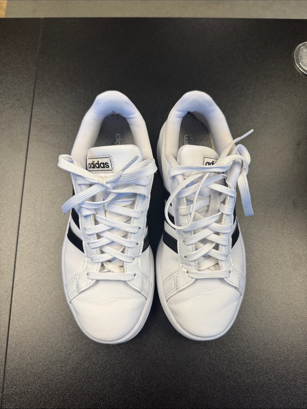 adidas White Low-Top Sneakers with Black Three-Stripes - Picture 2 of 10